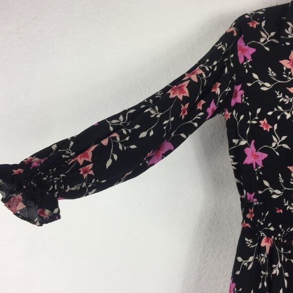 Free People Lighten Up Black Floral Long Sleeve Button Aline Mini Dress XS - Picture 12 of 14